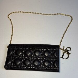 Lady‎ Dior Black Quilted Leather Cannage Crossbody purse with Gold Chain